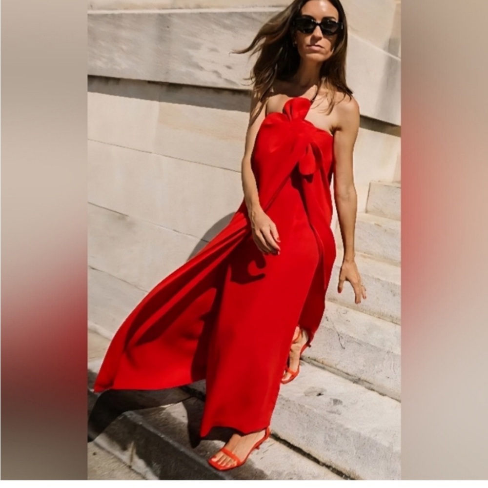 ANTONIO MELANI Strapless Red Maxi with Sculpted Bow